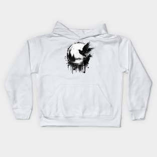 Monochrome Mystique: Ink Splatter Raven in Round Shadow Box Kids Hoodie